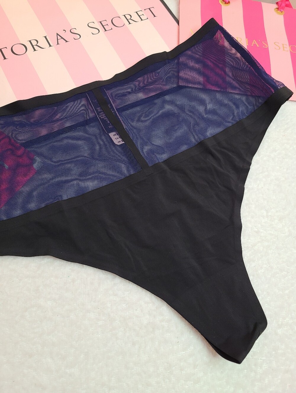 Retired VS Very Sexy Sheer Colorblock Mesh No-show High Waist Thong Panty Lg - Picture 2 of 5